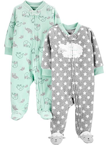 Simple Joys by Carter's Confezione da 2 Tasche in Pile con Cerniera A 2 Vie, per Dormire E Giocare. Infant-And-Toddler-Sleepers, Agnello/Elefante, 6-9 Months