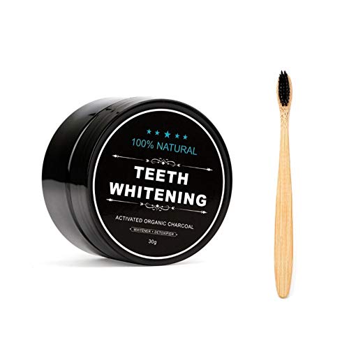 Carbone Attivo Denti,Charcoal Powder, FOXTSPORT Sbiancante Denti Carbone Attivo Naturale Teeth Whitening Powder 30g + Bamboo Spazzolino da Carbone