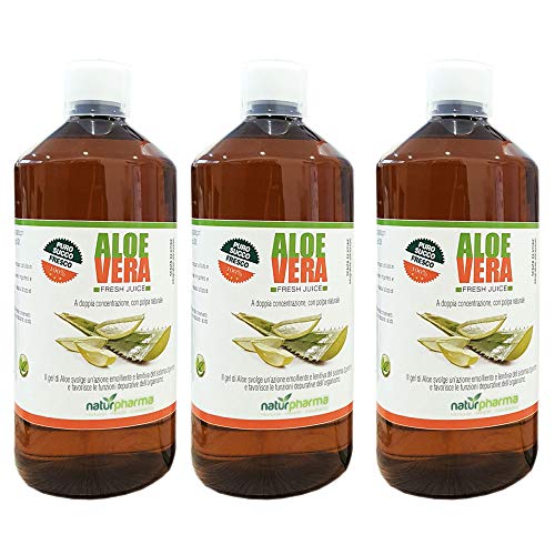 3X Aloe Vera Puro Succo Fresco 100% a Doppia Concentrazione ad Azione Depurativa 1000 ml con misurino