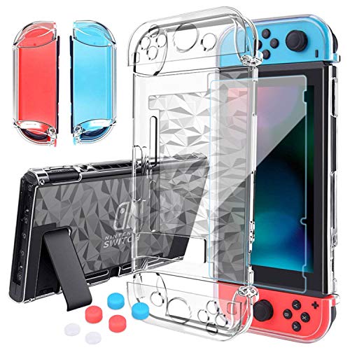 HEYSTOP Custodia Nintendo Switch Cover Protettiva Trasparente e Nintendo Switch Pellicola Protettiva Utilizzabile nel Dock con 6 Copri Analogico