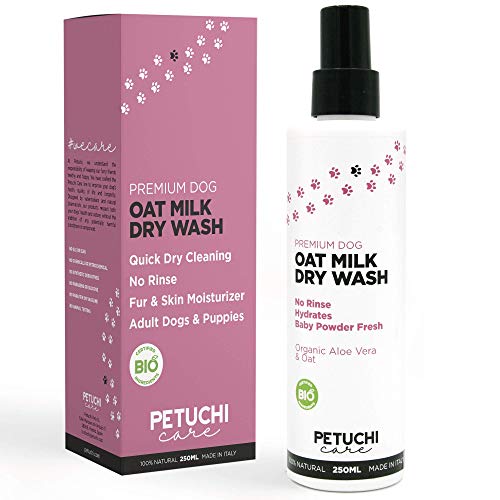PETUCHI Shampoo Secco per Cani e Cuccioli al Latte di Avena e Aloe Vera; Spray Senza Risciacquo; BIO; 250ml
