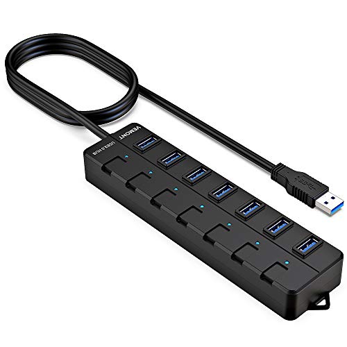 VEMONT Hub USB 3.0, 7 porte USB splitter multiporta con singoli interruttori di alimentazione a LED Cavo lungo 1,2 m per Apple MacBook Air/Pro/Mac Mini/ iMac/ Mac Pro / Laptop e Ultrabook Windows