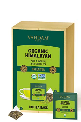 VAHDAM, Biologico Foglie di tè verde dall'Himalaya (100 bustine di tè), tè naturale al 100% per la perdita di peso, tè disintossicante, tè dimagrante, antiossidanti ricchi di foglie verdi