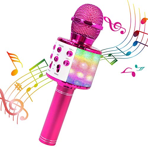 ShinePick Microfono Karaoke, 4 in 1 Bluetooth Wireless Microfono Portatile Karaoke Player con Altoparlante per Android/iOS, PC e Smartphone (Fucsia)