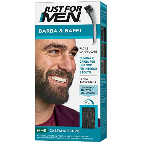 Just For Men Barba & Baffi, M45 – Tinta Castano Scuro Per Uomo Senza Ammoniaca Con Pettine Appplicatore, 14 gr