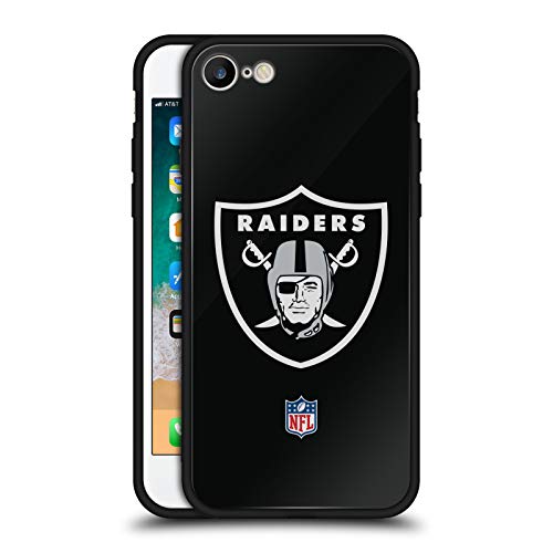 Head Case Designs Ufficiale NFL Semplice Oakland Raiders Logo Cover Nera Ibrida in Vetro per Parte Posteriore Compatibile con Apple iPhone 7 / iPhone 8 / iPhone SE 2020