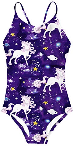 RAISEVERN Big Girls Cross Back Costume Intero Cute Fly Horse Stampa Costume da Bagno per età 4 Anni Bambini, Viola