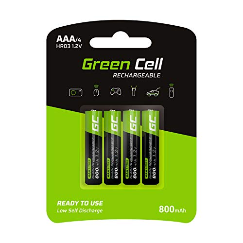 Green Cell 800mAh 1.2V confezione da 4 Pile Ricaricabili Stilo AAA precaricate NiMH, alta capacità, Micro accumulatore, HR03 batteria, Bassa autoscarica