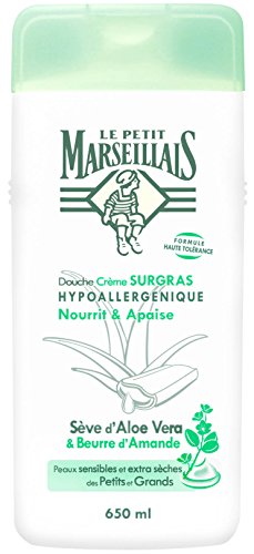 Le Petit Marseillais - Bagnoschiuma cremoso ipoallergenico arricchito di lipidi, con linfa di aloe vera e burro di mandorle, confezione da 650 ml
