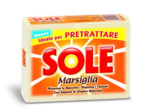 Sole - Sapone per Bucato, Marsiglia, Ideal per Pretrattare - 3 confezioni da 2 saponette da 250 g [6 saponette, 1500 g]