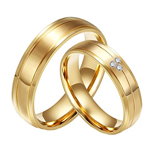 CARTER PAUL Wedding Bands CZ Diamante dell'Acciaio Inossidabile Placcato Oro 18K Anello della Coppia, Le Donne, Formato 20