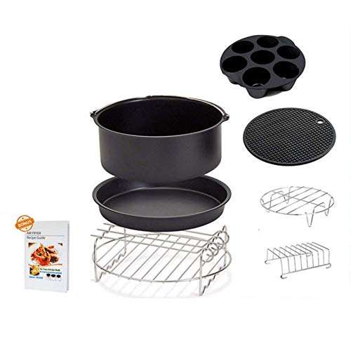 Gaone Air Fryer Accessori 9 Pollici Cooking Pack Accessori da Cucina 7 Kit Misura Tutta Standard Aria Fryer 5.3-6.8qt-up, tra Cui Holder Pizza Pan Mat Silicone Doppio Strato Rack con Spiedini