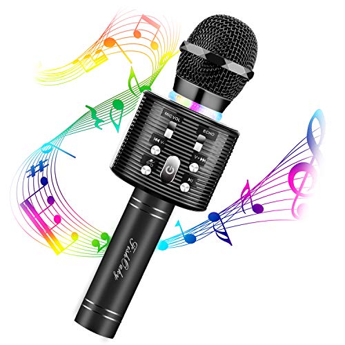 Microfono Karaoke Bluetooth Wireless, FISHOAKY 4 in 1 Portatile Microfono Karaoke Bambini con Altoparlante, KTV Karaoke Player per Cantare, Funzione Eco, Compatibile con Android