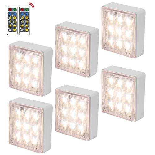 Justech 6 Pz Luce Interno per Armadio Luce Notte LED 4 Metodo di Installazione con Temporizzazione/Regolazione della Luminosità per Corridoio Scale-Forma Quadrato[Classe di efficienza energetica A++]