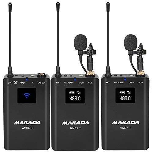 WM8S UHF Wireless Lavalier Microfono Videocamera Microfono con funzione monitor Compatibile per fotocamere DSLR Videocamere Smartphone per interviste Insegnamento Yoga Youtube Registrazione Hosting