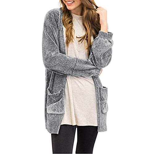 AOGOTO - Cardigan da donna in morbido velluto ciniglia con tasche a maniche lunghe grigio XXL