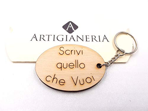 ArtigianeriA - Portachiavi in legno, personalizzato con testo a scelta. Incisione realizzata a laser in Italia. Idea regalo per ogni occasione.