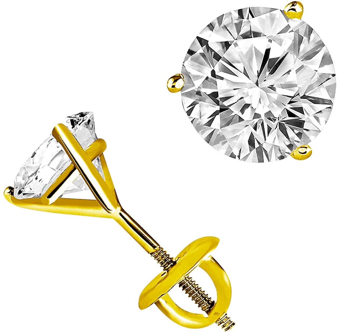 Diamante solitario orecchini in oro giallo 14 K vite posteriore (D color vvs1-vvs2 Clarity)