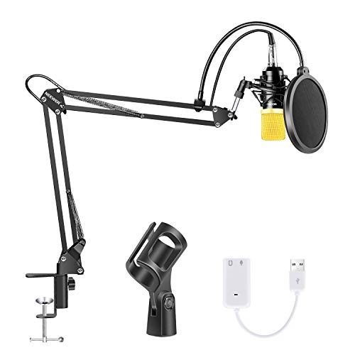 Neewer Kit di Microfono a Condensatore, NW-700 Professionale da Studio/Supporto Regolabile con Braccio a Forbice/Supporto Ammortizzato/Filtro di Pop/Scheda Audio USB per Registrazione in Studio