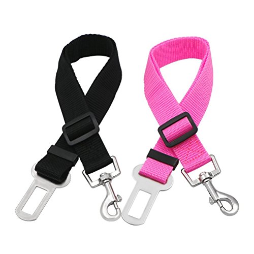 UEETEK 2pcs Auto Regolabile Cane Gatto Cablaggio Auto Cintura di Sicurezza guinzaglio per Cani Pets(Black+Pink)