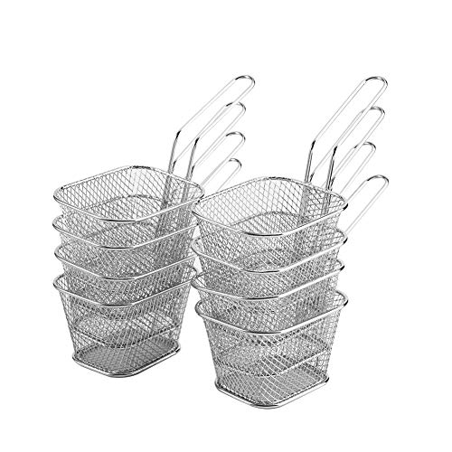 Fdit 8pcs Mini cestino a patatine fritte in acciaio inonxydable rotondo cestino di servizio ideale per patatine fritte