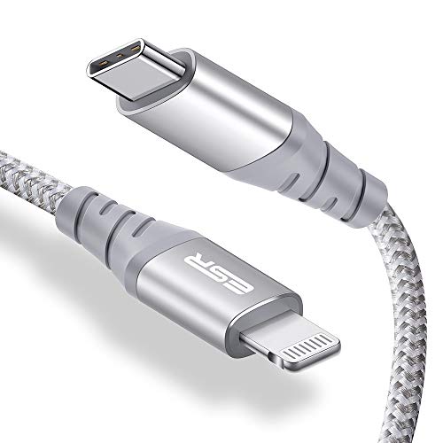 ESR Cavo USB-C a Lightning [Certificato MFi] 2m, Carica Rapida Compatibile con iPhone 12 Mini/12/12 Pro/12 PRO Max/SE 2020/11/11 Pro/11 PRO Max/XR/XS/X/8, da Usare con Caricatori Type-C, Argento