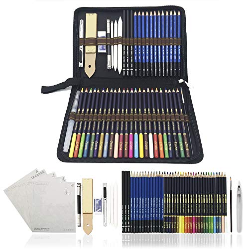 Zzone Matite Acquerellabili,Schizzo Disegno Matita,54pcs Professionali Colorate Matita Set e kit per disegnare,migliore regalo per studenti e artisti