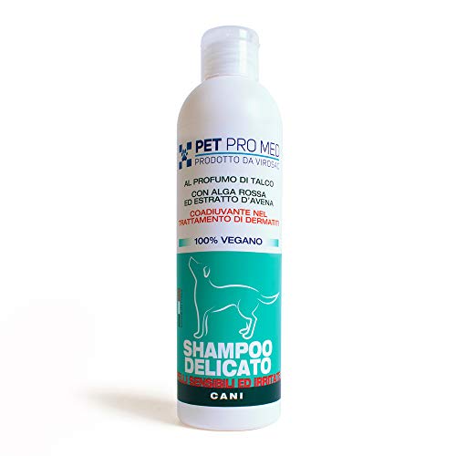 Virosac PetProMed - Shampoo Delicato 100% vegano, ideale per pulire il pelo e la cute del cane - 1 flacone da 250 ml con alga rossa ed estratto di avena