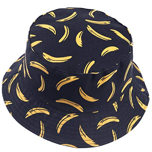 VECRY Uomo Estate Reversibile Pescatore Cappelli - Donne Frutta Stampa Pieghevole Esterno Cappellino (Banana-Nero)