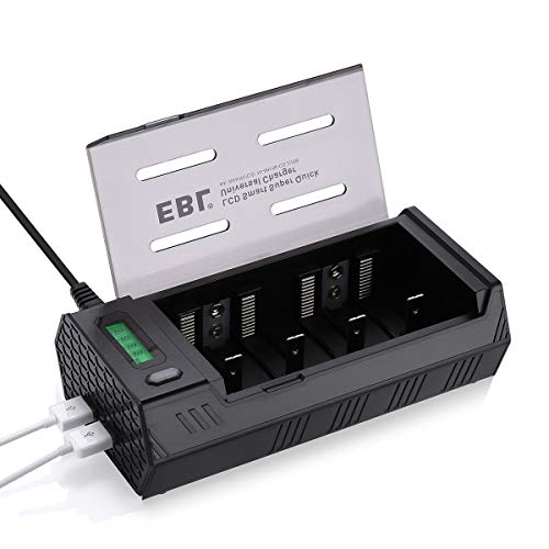 EBL 908 Caricabatterie Universale per AA e AAA C D e 9V Ni-MH Ni-CD Batterie Ricaricabili,Caricatore Batterie con LCD Display Retroilluminato