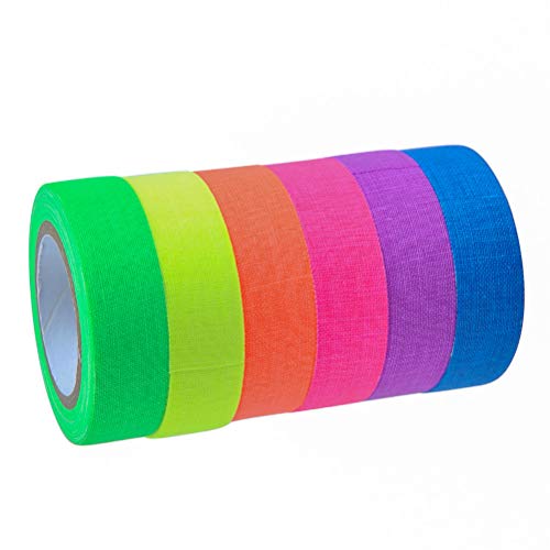 YOTINO 6 Pezzi Neon Tape Nastro Adesivo UV, 6 Colori Nastro Fluorescente al Buio, 15mm*5m Nastro Adesivo in Tessuto per Decorazione Festa