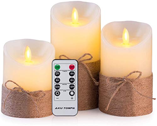 Candela Led Set Senza Fiamma a Batteria con Telecomando Vera Cera Con Fiamma Movimento Automatico Colore Avorio Cera Colata Ideale per Regalo e Decorazioni Natale Feste Matrimonio Compleanno