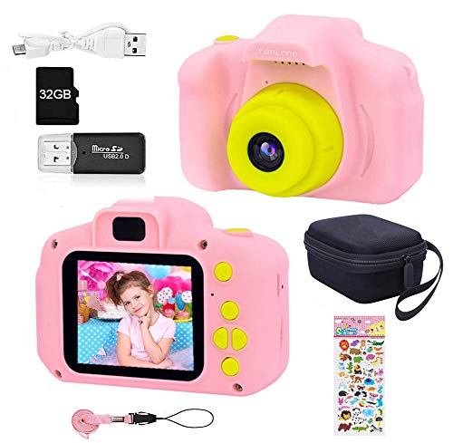 YunLone ToyZoom Fotocamera Bambini1080P Macchina Fotografica per Bambini Digitale Portatile Mini DV Videocamera per Bambine 2 Pollici IPS, Scheda 32 GB,Custodia Inclusa - Rosa