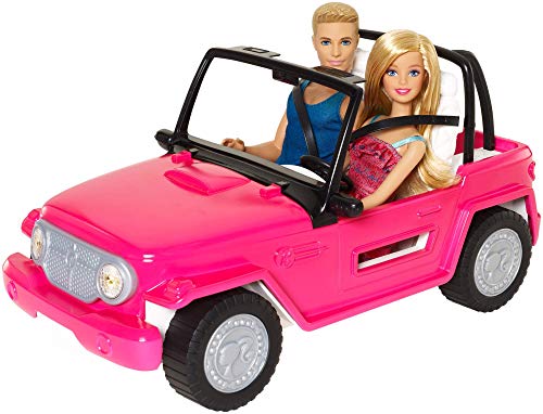 Barbie Jeep da Spiaggia Playset con Barbie e Ken e SUV Rosa, CJD12