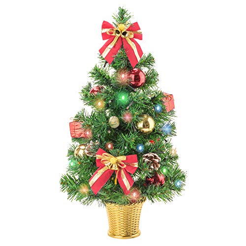 Amasava Albero di Natale Mini Abete Oro con 60 LED e Decorazioni Oro Ornamenti per Alberi di Natale Cono di Abete Regalo 55CM Decorazioni per la casa di Natale Gold