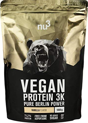 nu3 Vegan Protein 3K Proteine Isolate Vegetali in Polvere 1 kg - Polvere Proteica con Proteine da Piselli/Canapa/Riso Buona Solubilità - 72,5% Proteine - CS 137 Senza Aspartame - Gusto Vaniglia