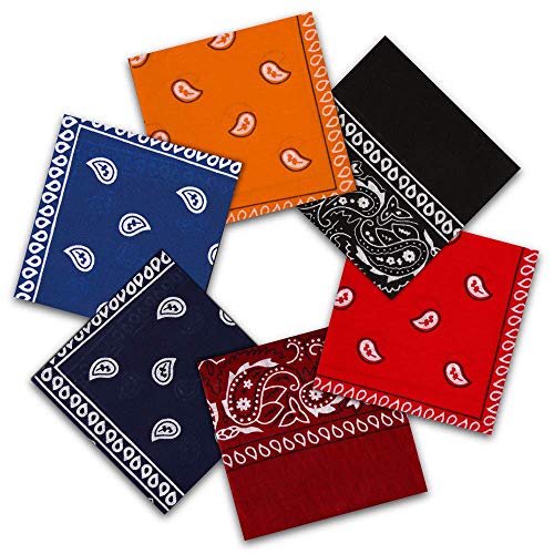 Vivibel - Bandana, foulard, 100% cotone, 6 pezzi, , 55 x 55 cm, bracciale, colori misti, capelli, collo, sciarpa, scialle, fazzoletto, Colore: arancione.