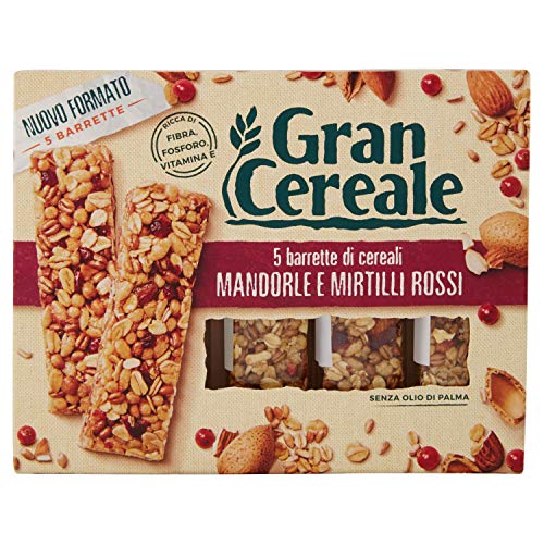 Gran Cereale - Snack Barrette 4 Cereali Mandorle e Mirtilli Rossi - Colazione e Snack Dolce - 135 gr