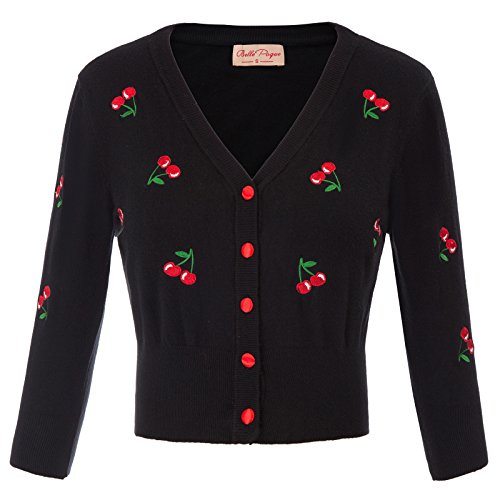 Womens Vintage 50s Cherries Bolero Shrug Cardigan a Lunghezza Tagliata Floral-1 (609-1) XX-Large