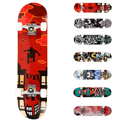 WeSkate Completo Skateboard per Principianti, 31’’ x 8’’ 7 Strati di Acero Double Kick Deck Concavo Skate Board per Bambini Adolescenti Giovani Adulti Ragazze Ragazzi (Rosso)