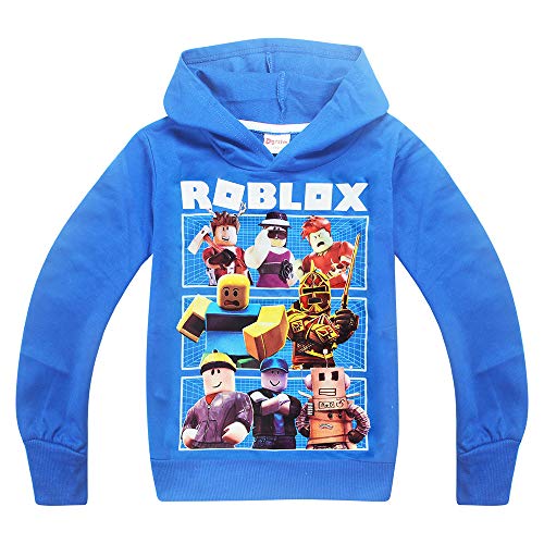 Roblox, maglietta in cotone traspirante, per giochi in famiglia o in squadra. Ideale per maschi e femmine e anche come pigiama Felpa con cappuccio, blu 9-10 Anni