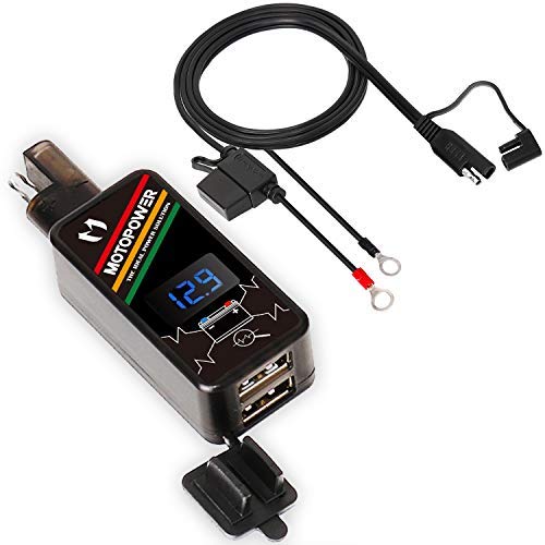 MOTOPOWER MP0620A Kit caricabatterie doppio USB per moto, 4,2 A, adattatore SAE a USB con display a LED