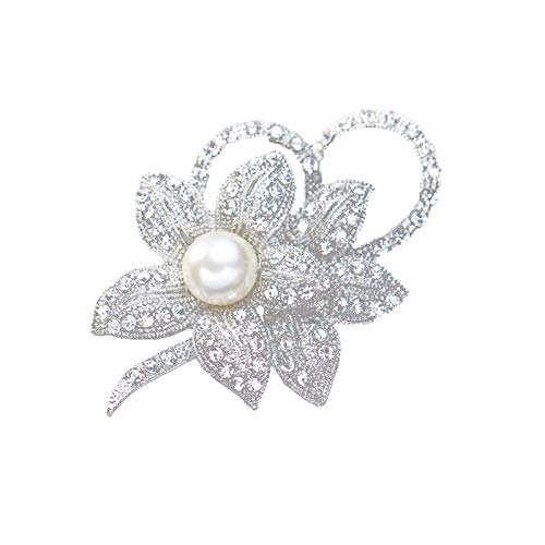 ACAMPTAR Spilla a Forma di Fiore Spilla con Cristallo Creato Lucido e Perla creata per Il Matrimonio o Il Ballo Natalizio