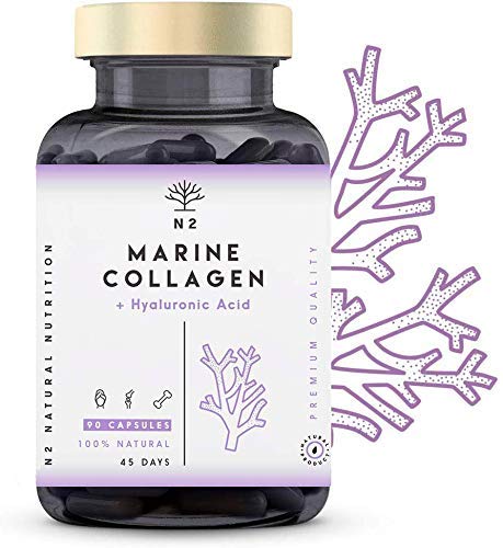 Collagene con Acido Ialuronico. PEPTAN. Collagene Marino Idrolizzato con Magnesio Vitamina C. Per Pelle Articolazioni e ossa. Elevata Concentrazione. 90 Capsule Vegetali. CE.N2 Natural Nutrition