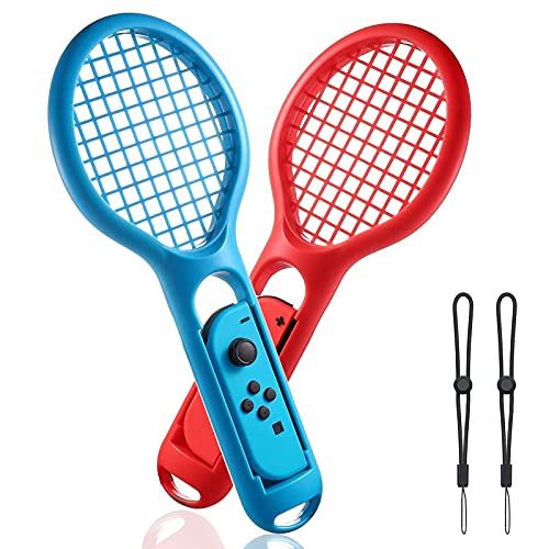 LYCEBELL Racchetta da Tennis per Nintendo Switch, Racchetta da Tennis per Controller Joy-con Accessori Grip per Giochi per Nintendo Switch (2 Pezzi, Blu e Rosso)