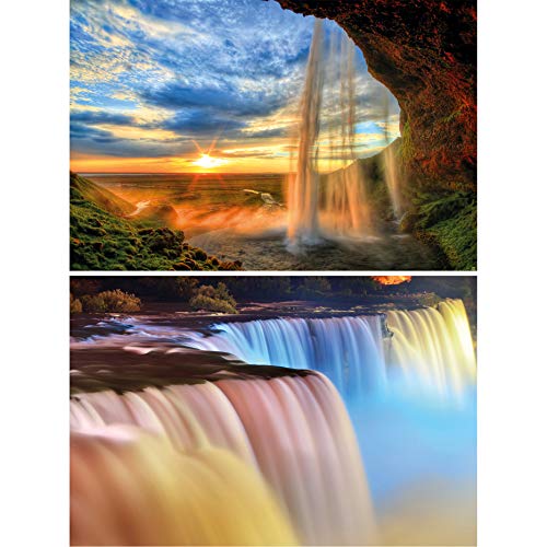 GREAT ART Set di 2 XXL Poster – Cascate – Le Cascate del Niagara e Il Tramonto Parco Colourful Oasis Vacanze Natura Paesaggio Decorazione Murale Foto Poster (140 x 100cm)