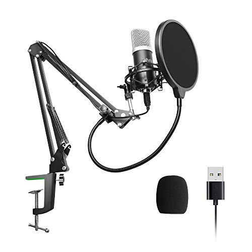 UHURU Podcast-Kondensator mikrofon mit Aufhängungsscherenarm, Metall-Shock-Halterung, Double-Layer-Pop-Filter und Windschutzscheibe, USB-Studio-Streaming-Mikrofon für PC-Rundfunk, Aufnahme, Youtube