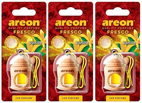 AREON Fresco Deodorante Auto Vaniglia Dolce da Appendere Specchietto Pendente Boccetta Giallo Legami 3D (Set x 3)