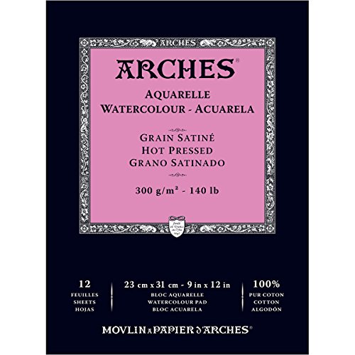 Arches blocco per acquerello incollato 1 lato (12 fogli) - grana satinata - 300 g/mq -  23 x 31 cm