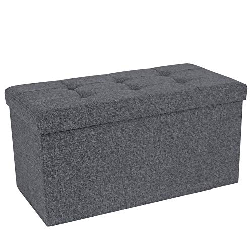 SONGMICS 76 x 38 x 38 cm Pouf Poggiapiedi Sgabello Pieghevole Carico Max.300 kg Tejido de Lino LSF47K